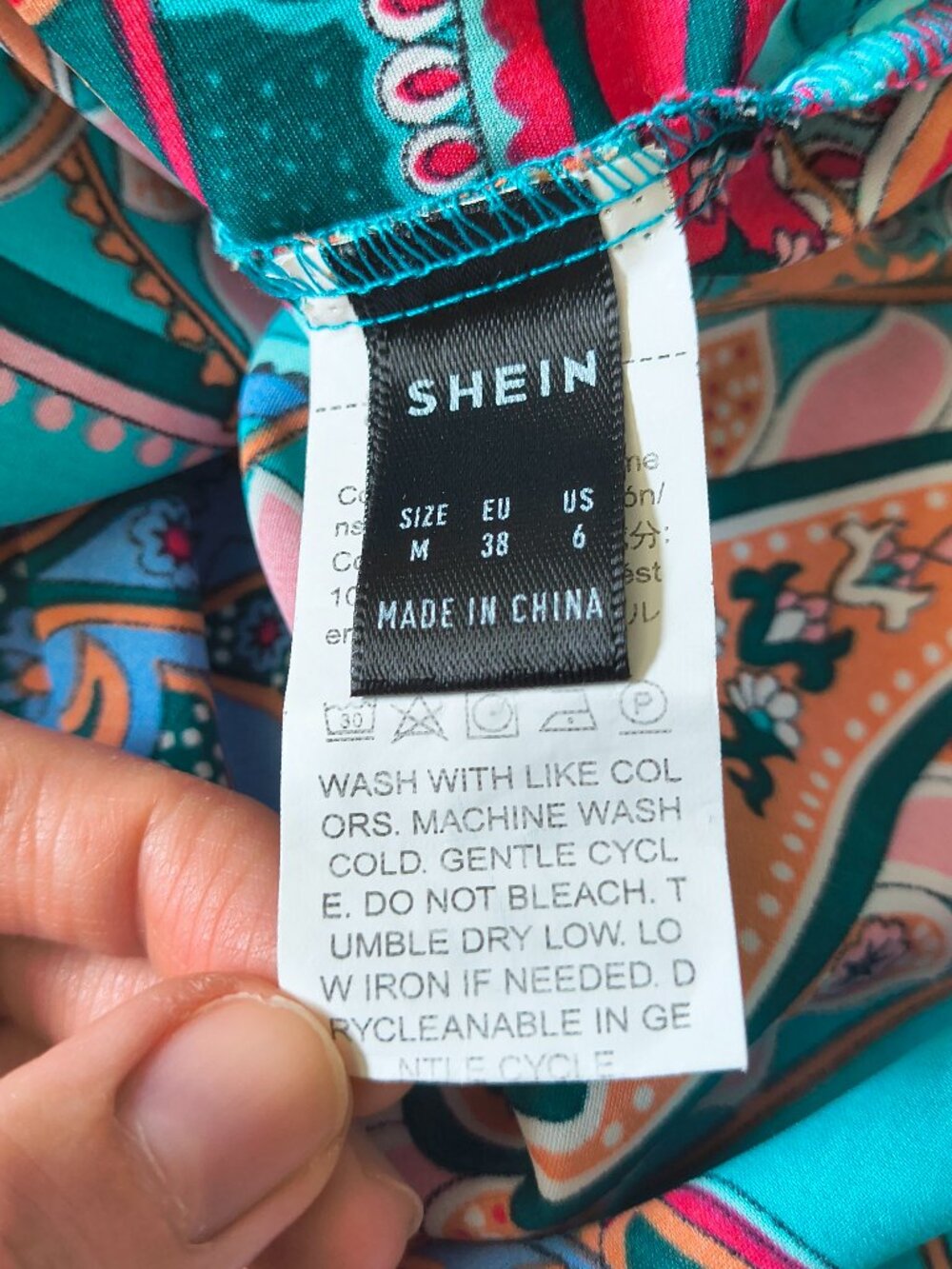 SHEIN Multi Color Blue Pink Boho Chic V-Neck Blouse Top Vacation Party Festival - Picture 4 of 8